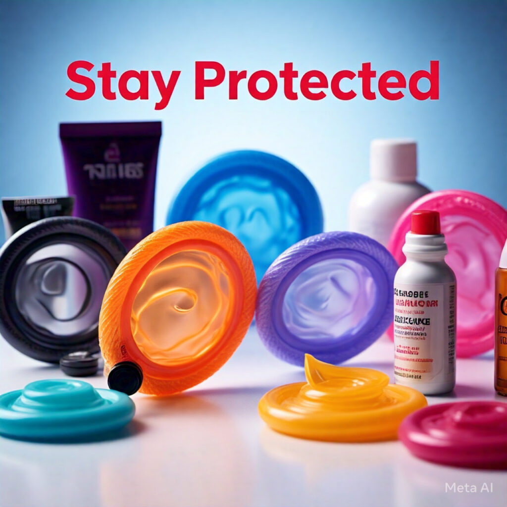a_close_up_of_condoms_and_lubricants_placed Protective gears for sexual intimacy