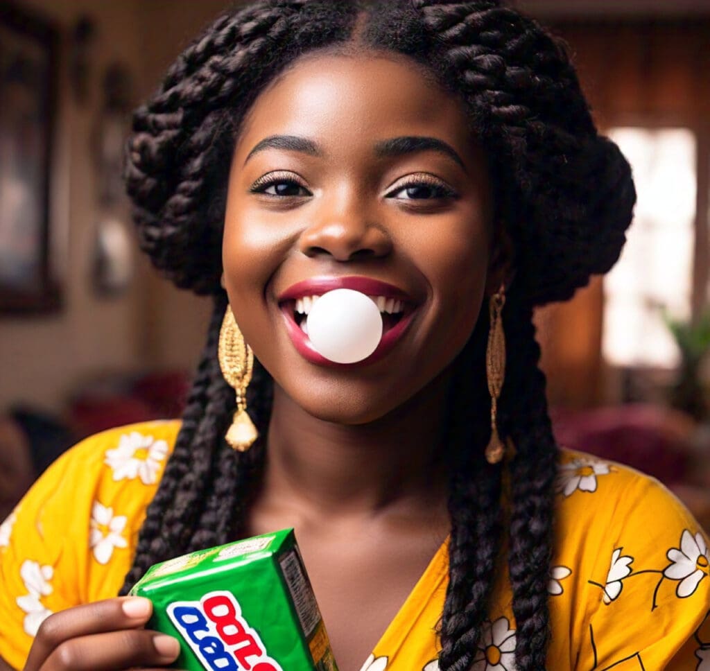Chewing Gum: Good for Your Teeth or a Sticky Trap? a lady making bubble with a chewing gum-chewing gum
