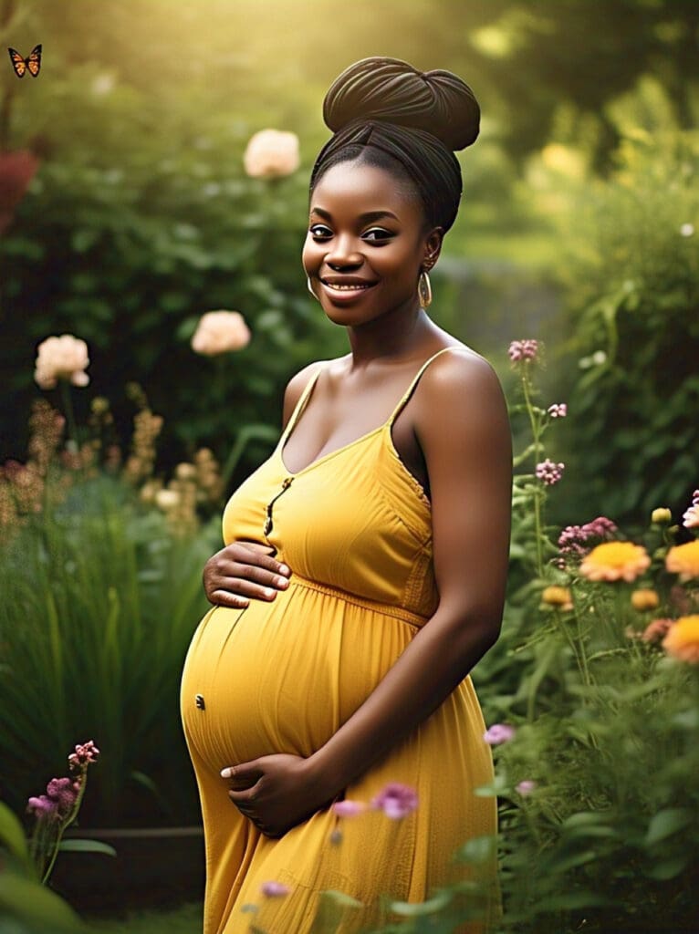 A pregnant Nigerian woman in the outdoor space