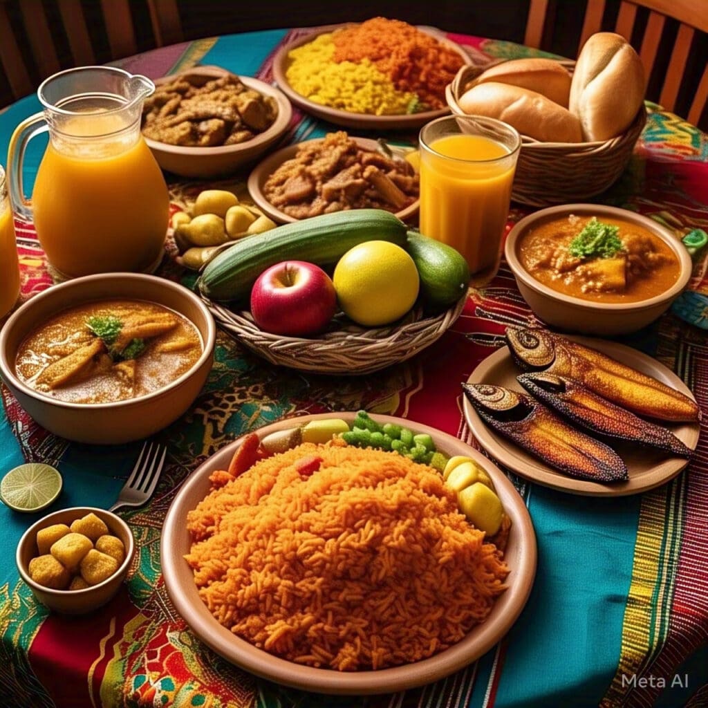 a_table_filled_with_a_variety_of_food A variety of healthy Nigerian food