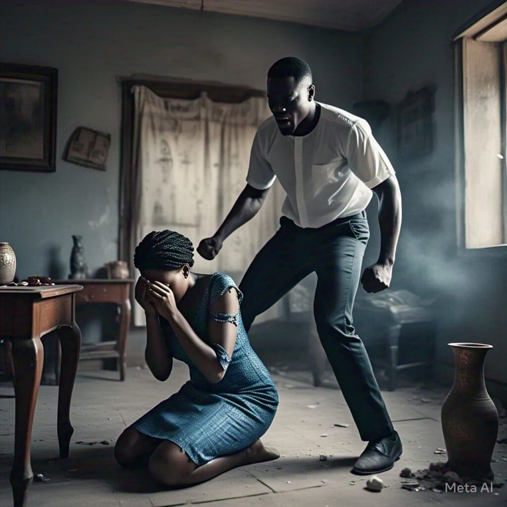 A man engaging in domestic abuse of his wife