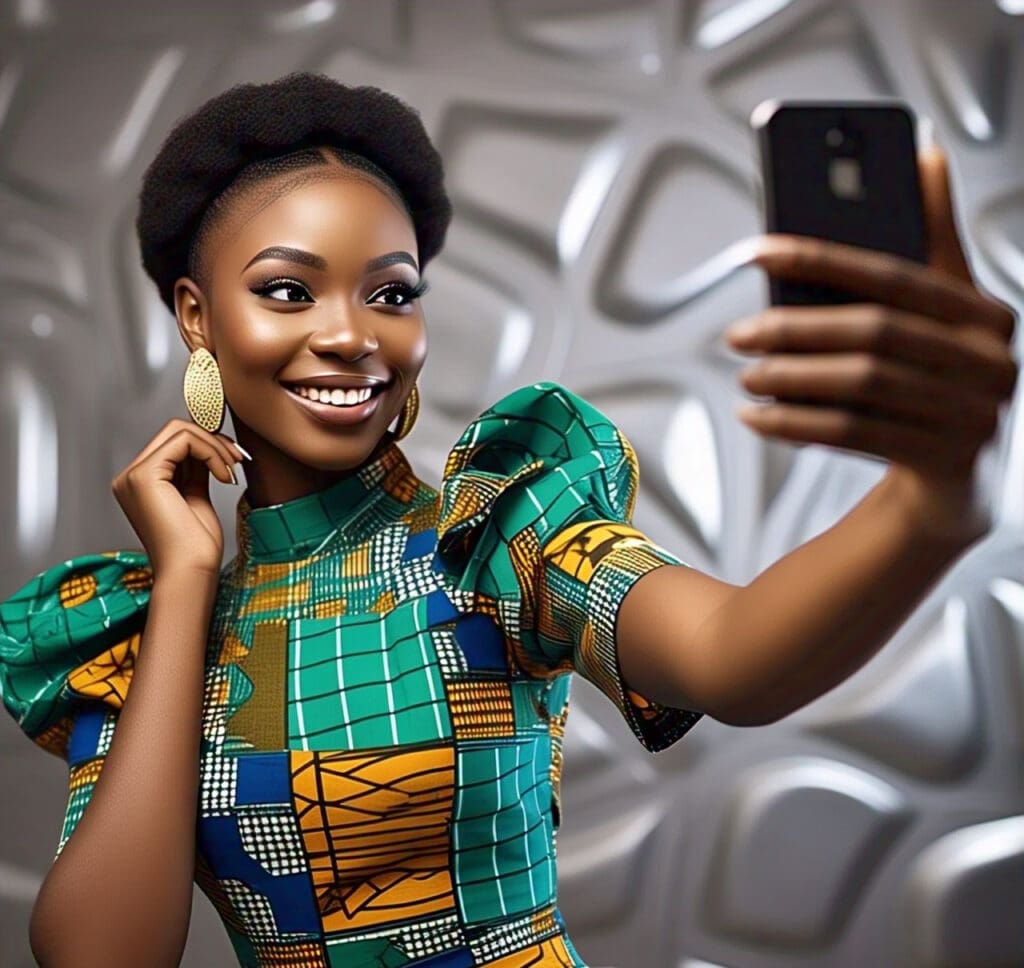 a lady with a phone- fake perfection