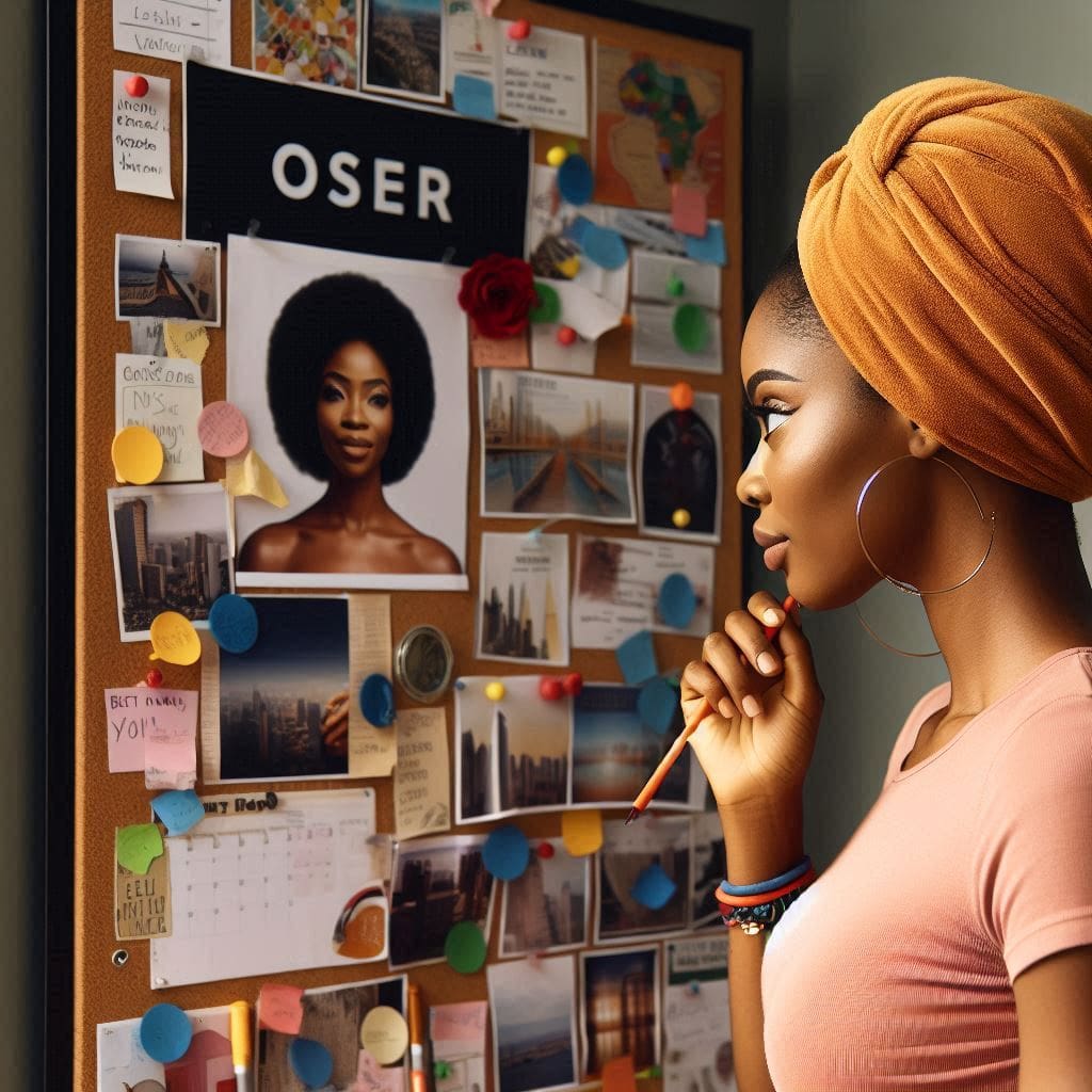 vision-board a lady staring at a board- vision board