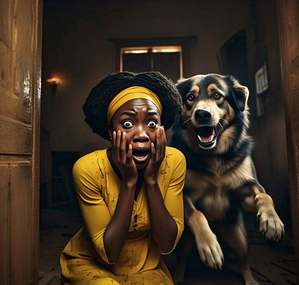 a lady scared of a dog- phobias