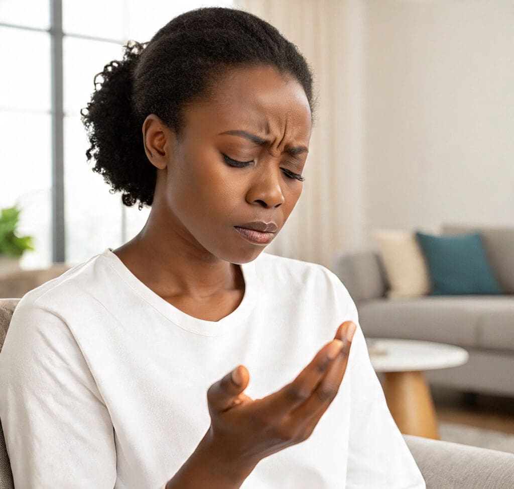 Pins and Needles: Why You Feel That Tingling Sensation a lady feeling a discomfort on her hand-pins and needles